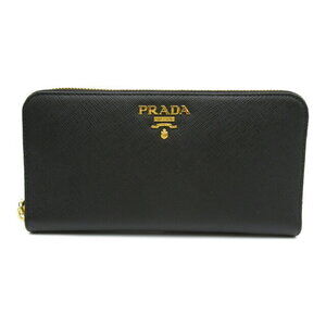 Prada Round Long Wallet Leather Black